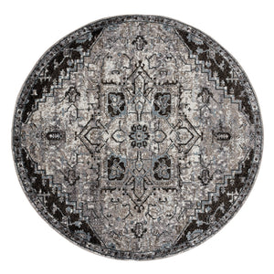 AMER Rugs Alexandria Chaves ALX-49 Power-Loomed Machine Made Polypropylene Transitional Medallion Rug Gray 6'7" x 6'7"R