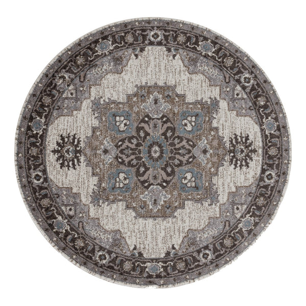 AMER Rugs Alexandria Earley ALX-51 Power-Loomed Machine Made Polypropylene Transitional Medallion Rug Taupe 6'7" x 6'7"R