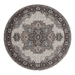 AMER Rugs Alexandria Earley ALX-51 Power-Loomed Machine Made Polypropylene Transitional Medallion Rug Taupe 6'7" x 6'7"R