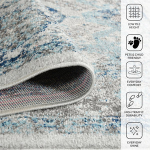 Amer Rugs Alexandria Classic Bordered Power-loom Rug - Durable Comfort In Contemporary Farmhouse Design Gray,Sea Blue Polypropylene Alx830203