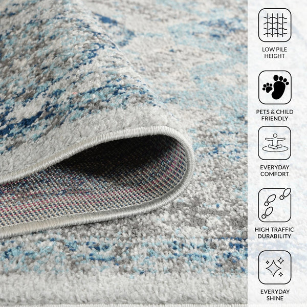Amer Rugs Alexandria Classic Bordered Power-loom Rug - Durable Comfort In Contemporary Farmhouse Design Gray,Sea Blue Polypropylene Alx830203