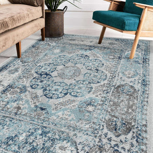Amer Rugs Alexandria Classic Bordered Power-loom Rug - Durable Comfort In Contemporary Farmhouse Design Gray,Sea Blue Polypropylene Alx830203
