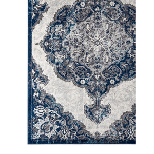 AMER Rugs Alexandria Wiltshire ALX-86 Power-Loomed Machine Made Polypropylene Transitional Medallion Rug Navy 6'7" x 6'7"R