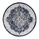 AMER Rugs Alexandria Wiltshire ALX-86 Power-Loomed Machine Made Polypropylene Transitional Medallion Rug Navy 6'7" x 6'7"R