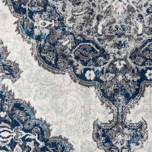 AMER Rugs Alexandria Wiltshire ALX-86 Power-Loomed Machine Made Polypropylene Transitional Medallion Rug Navy 6'7" x 6'7"R