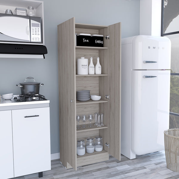 English Elm Multistorage Spacious Pantry Cabinet with 5 Adjustable Shelves, Double Doors, Light Gray Finish, Durable Storage Solution B07092099