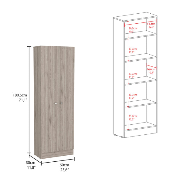 English Elm Multistorage Spacious Pantry Cabinet with 5 Adjustable Shelves, Double Doors, Light Gray Finish, Durable Storage Solution B07092099