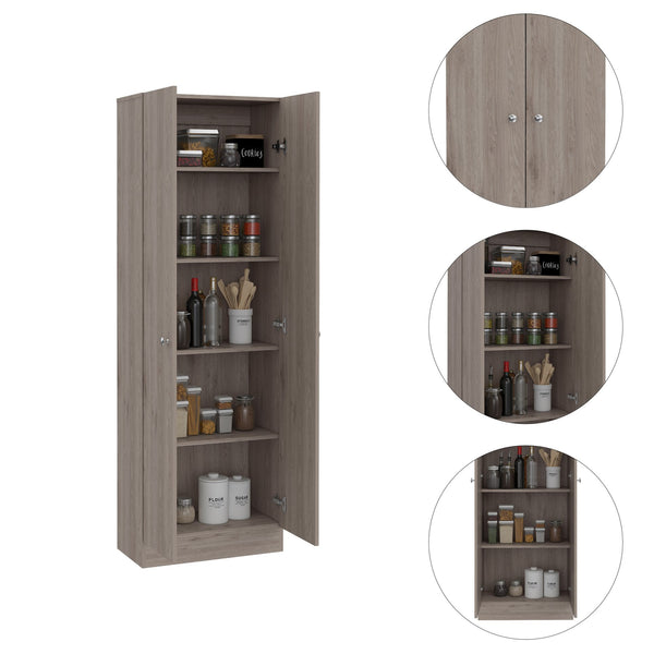 English Elm Multistorage Spacious Pantry Cabinet with 5 Adjustable Shelves, Double Doors, Light Gray Finish, Durable Storage Solution B07092099