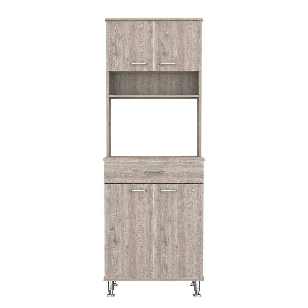 English Elm Pantry 67" Gray Pantry Cabinet with Microwave Top, 4 Doors, Drawer, Shelves, Durable MDP Design B097133016