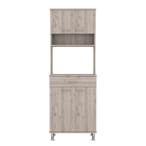 English Elm Pantry 67" Gray Pantry Cabinet with Microwave Top, 4 Doors, Drawer, Shelves, Durable MDP Design B097133016