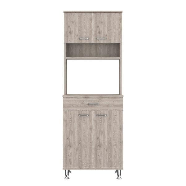 English Elm Pantry 67" Gray Pantry Cabinet with Microwave Top, 4 Doors, Drawer, Shelves, Durable MDP Design B097133016