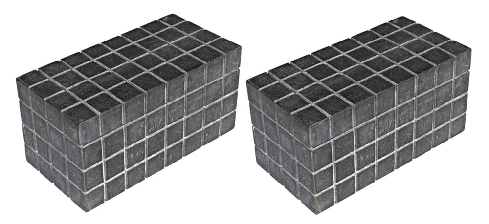 Noir Berlin Black Marble Box Set of 2 - Elegant Catch-Alls with Hand-Etched Design for Organizing Style AM-265BM2