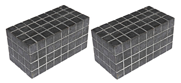 Noir Berlin Black Marble Box Set of 2 - Elegant Catch-Alls with Hand-Etched Design for Organizing Style AM-265BM2