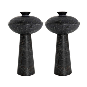 Noir Guy, Artisan-Carved Marble Vessels Set of 2 - Modern Japanese Inspired Decor for Stylish Interiors AM-273BM2