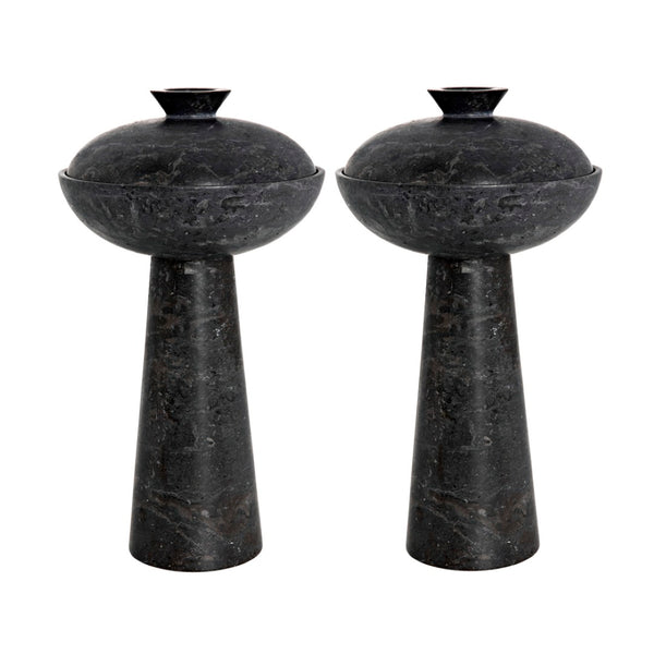 Noir Guy, Artisan-Carved Marble Vessels Set of 2 - Modern Japanese Inspired Decor for Stylish Interiors AM-273BM2