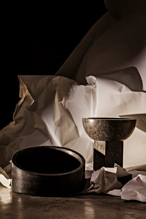 Noir Zeta Bowl - Artisan-Crafted Solid Black Marble Pedestal Bowl for Modern Home Décor & Centerpiece AM-274BM