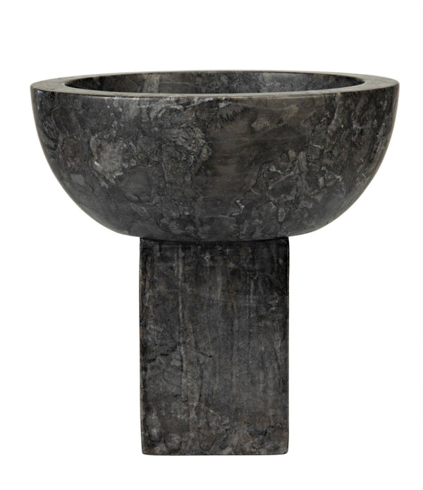 Noir Zeta Bowl - Artisan-Crafted Solid Black Marble Pedestal Bowl for Modern Home Décor & Centerpiece AM-274BM