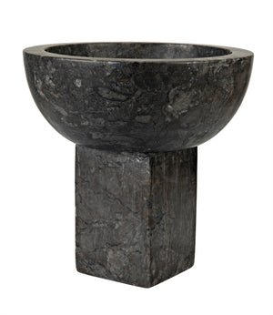 Noir Zeta Bowl - Artisan-Crafted Solid Black Marble Pedestal Bowl for Modern Home Décor & Centerpiece AM-274BM