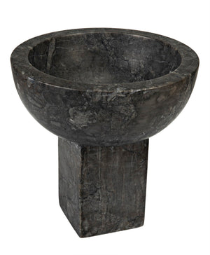 Noir Zeta Bowl - Artisan-Crafted Solid Black Marble Pedestal Bowl for Modern Home Décor & Centerpiece AM-274BM