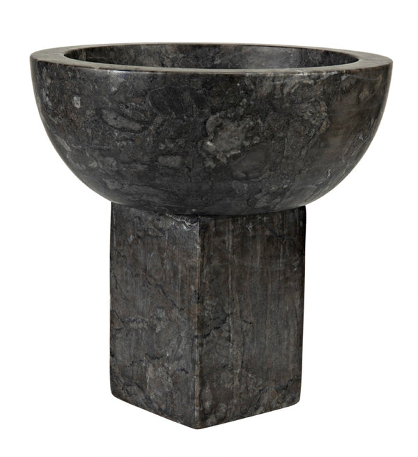 Noir Zeta Bowl - Artisan-Crafted Solid Black Marble Pedestal Bowl for Modern Home Décor & Centerpiece AM-274BM