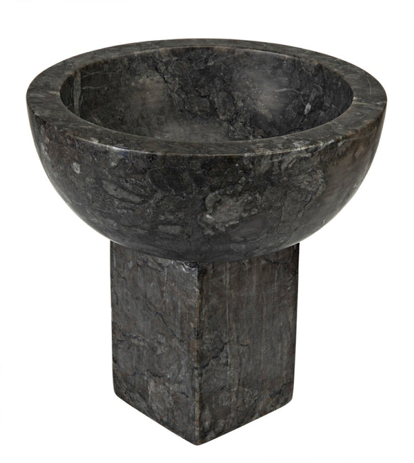 Noir Zeta Bowl - Artisan-Crafted Solid Black Marble Pedestal Bowl for Modern Home Décor & Centerpiece AM-274BM