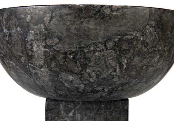 Noir Zeta Bowl - Artisan-Crafted Solid Black Marble Pedestal Bowl for Modern Home Décor & Centerpiece AM-274BM