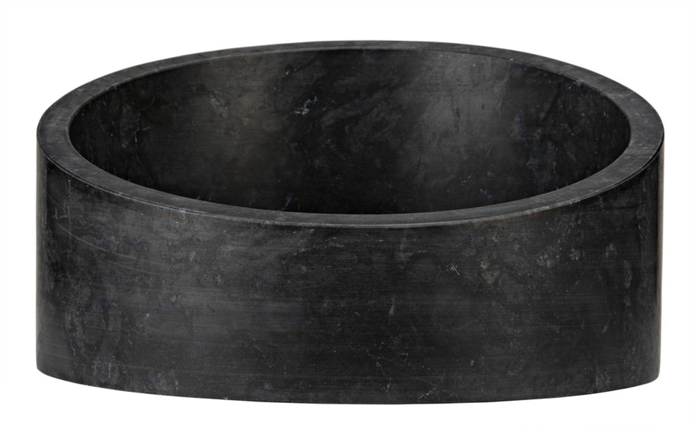 Noir Marshall Bowl – Artisan-Crafted Black Marble Centerpiece with Unique Veining for Stylish Decor AM-286BM
