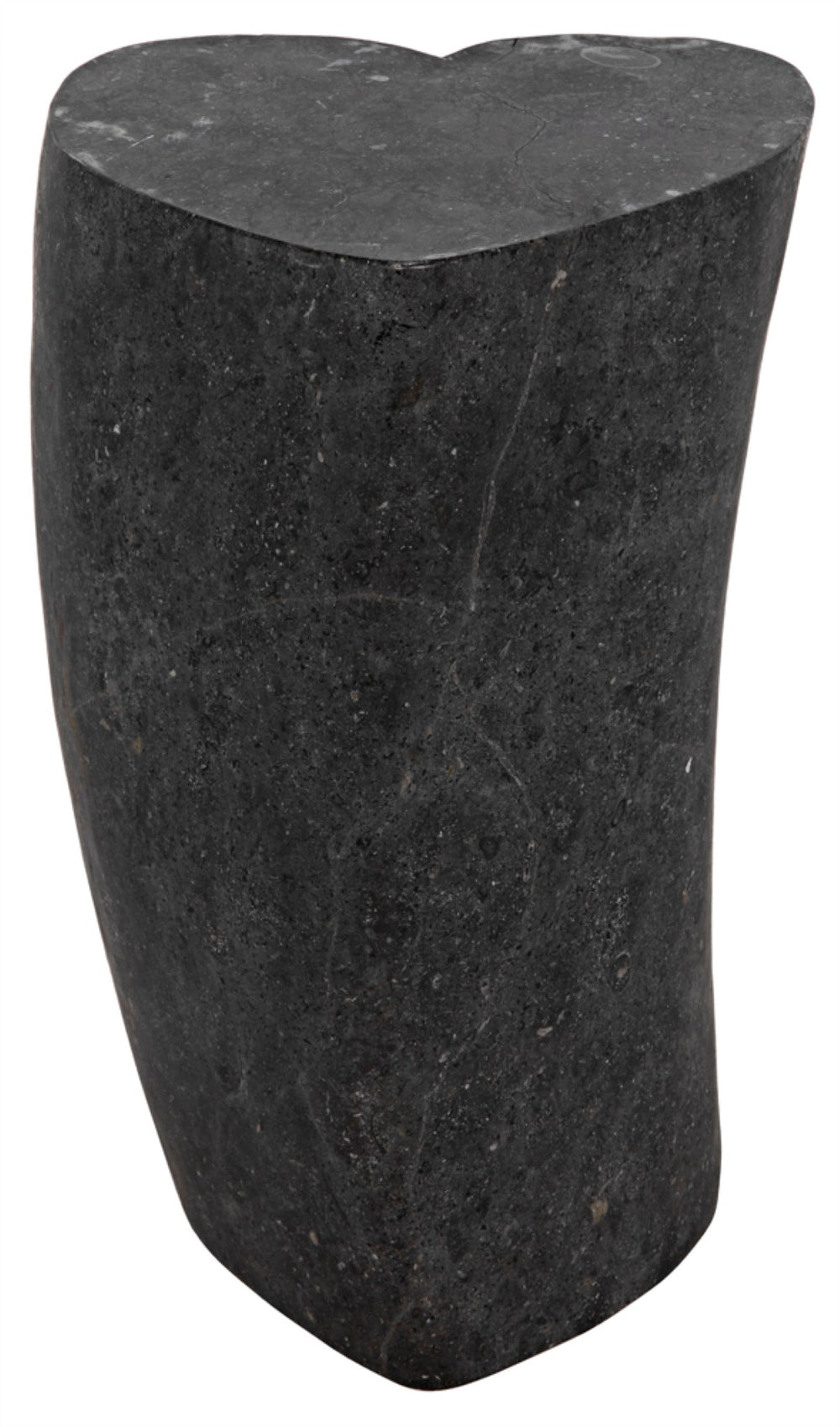 Noir Heart Contemporary Side Table: Artisan-Crafted Solid Black Marble with Geometric Design Accent AM-287BM