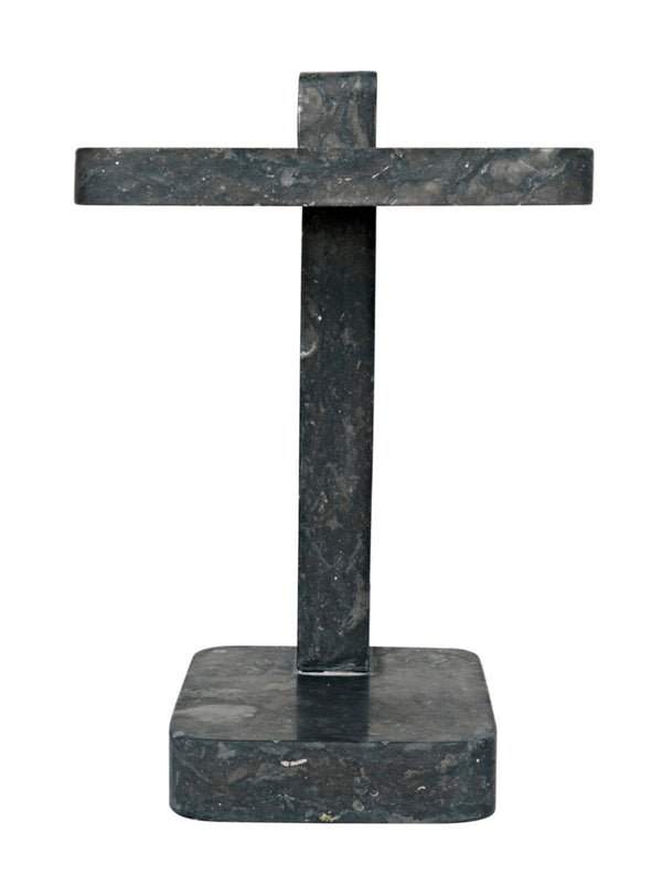 Noir North Side Table - Artisan-Crafted Black Marble Accent Table with Unique Veining for Modern Homes AM-293BM