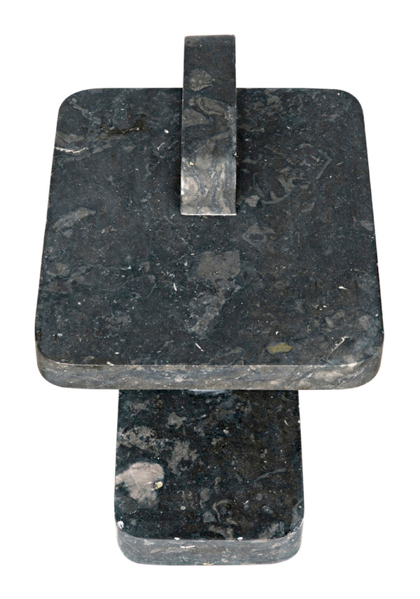 Noir North Side Table - Artisan-Crafted Black Marble Accent Table with Unique Veining for Modern Homes AM-293BM