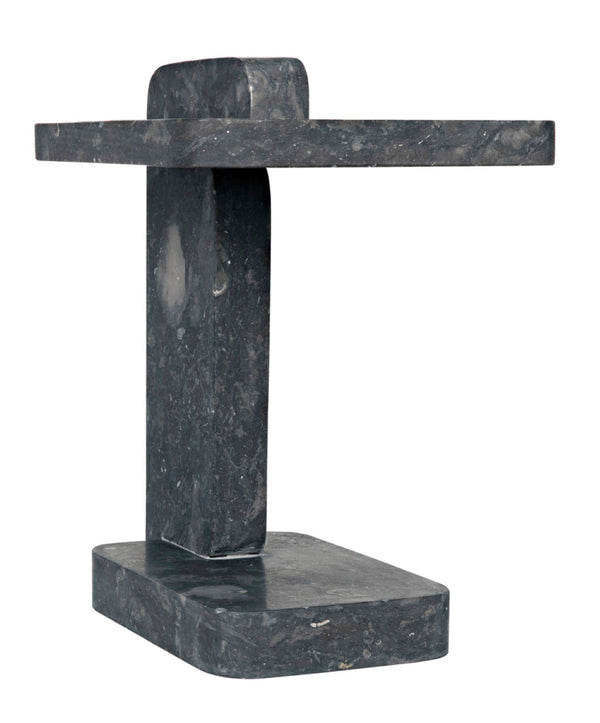 Noir North Side Table - Artisan-Crafted Black Marble Accent Table with Unique Veining for Modern Homes AM-293BM