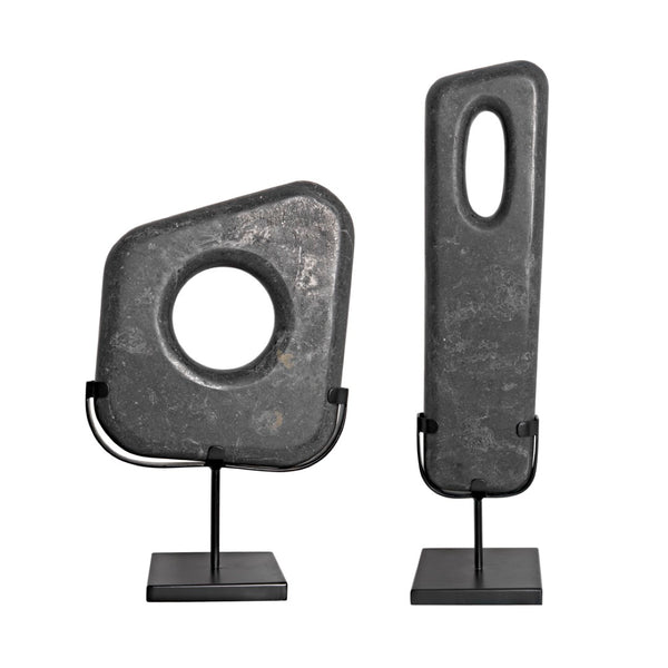 Noir Flaubert Set of 2 Sculptural Accent Pieces with Black Marble Tops & Industrial Steel Bases for Elevation AM-312BM-2