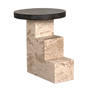 Noir Barnes Side Table - Sculptural Postmodern Marble Accent Table with Unique Veining & Design AM-313