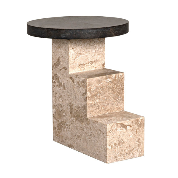 Noir Barnes Side Table - Sculptural Postmodern Marble Accent Table with Unique Veining & Design AM-313