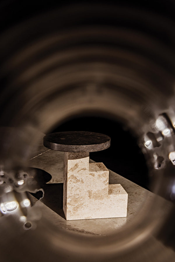 Noir Barnes Side Table - Sculptural Postmodern Marble Accent Table with Unique Veining & Design AM-313