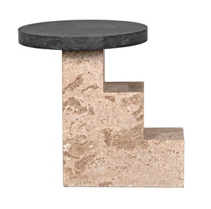 Noir Barnes Side Table - Sculptural Postmodern Marble Accent Table with Unique Veining & Design AM-313