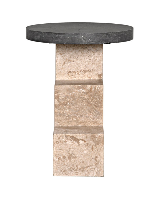Noir Barnes Side Table - Sculptural Postmodern Marble Accent Table with Unique Veining & Design AM-313