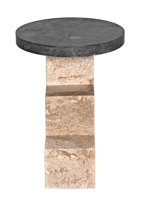 Noir Barnes Side Table - Sculptural Postmodern Marble Accent Table with Unique Veining & Design AM-313