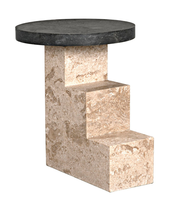 Noir Barnes Side Table - Sculptural Postmodern Marble Accent Table with Unique Veining & Design AM-313