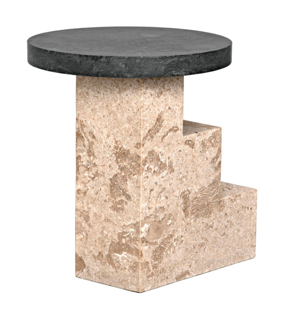 Noir Barnes Side Table - Sculptural Postmodern Marble Accent Table with Unique Veining & Design AM-313