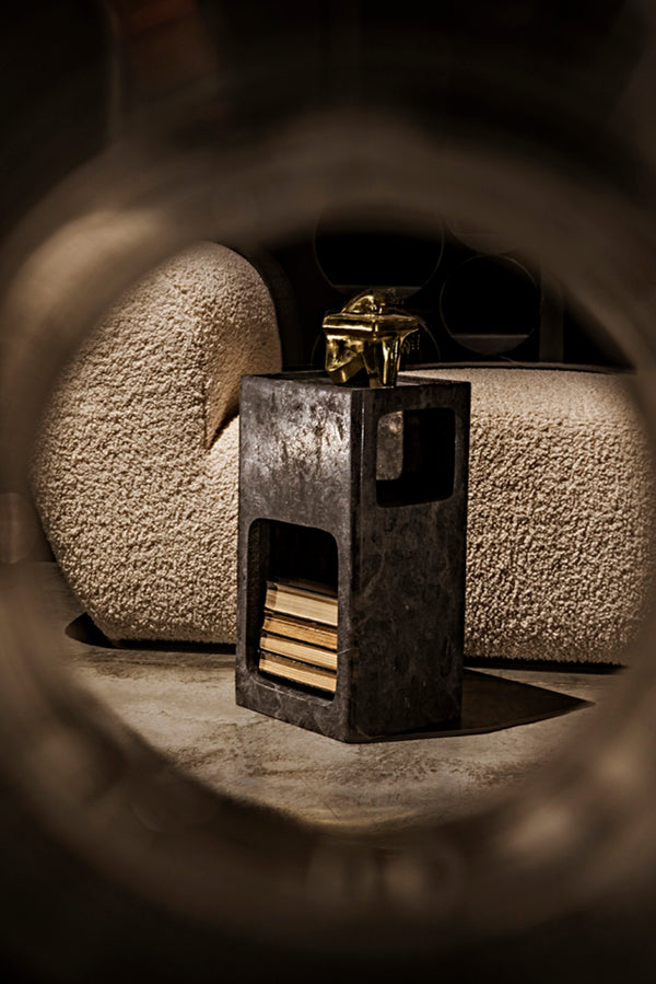 Noir Murakami Side Table - Luxurious Black Marble Accent Table for Modern Spaces, Versatile & Unique Design AM-314BM
