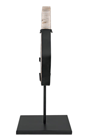 Noir Wood Fossil Display with Hand-Wrought Iron Stand, Unique 8" Petrified Wood Accent for Home Decor AM-39C