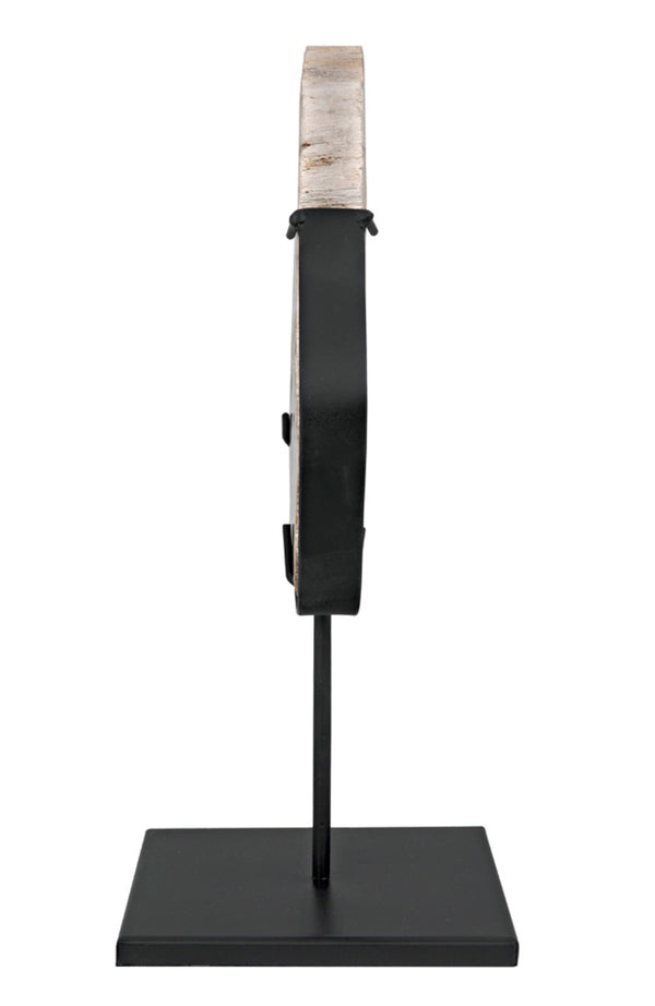Noir Wood Fossil Display with Hand-Wrought Iron Stand, Unique 8" Petrified Wood Accent for Home Decor AM-39C