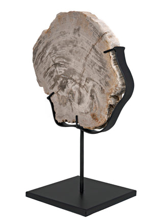 Noir Wood Fossil Display with Hand-Wrought Iron Stand, Unique 8" Petrified Wood Accent for Home Decor AM-39C