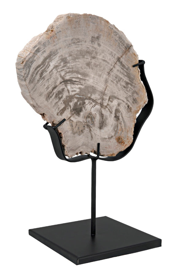 Noir Wood Fossil Display with Hand-Wrought Iron Stand, Unique 8" Petrified Wood Accent for Home Decor AM-39C