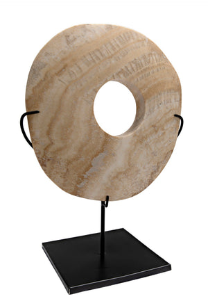 Noir Onyx Ring Display on Black Metal Stand – Unique Natural Stone Art Piece for Elegant Decor Vignettes AM-40A