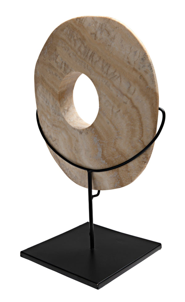 Noir Onyx Ring Display on Black Metal Stand – Unique Natural Stone Art Piece for Elegant Decor Vignettes AM-40A