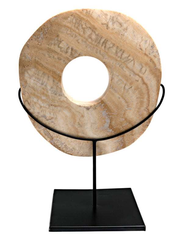 Noir Onyx Ring Display on Black Metal Stand – Unique Natural Stone Art Piece for Elegant Decor Vignettes AM-40A