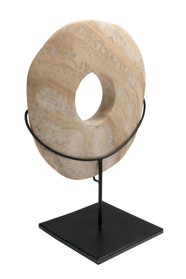 Noir Onyx Ring Display on Black Metal Stand – Unique Natural Stone Art Piece for Elegant Decor Vignettes AM-40A