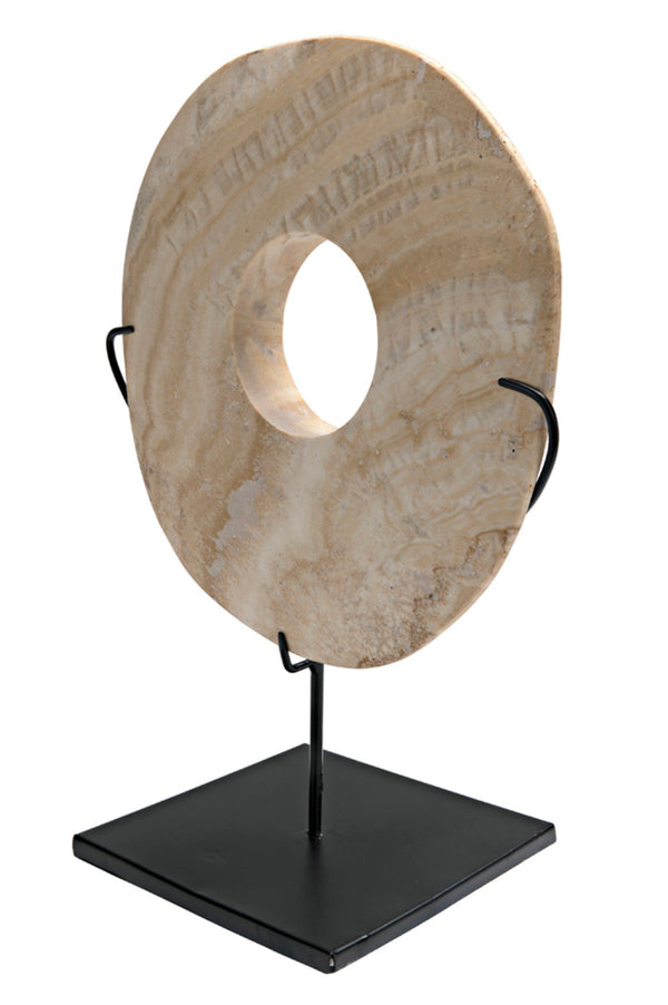 Noir Onyx Ring Display on Black Metal Stand – Unique Natural Stone Art Piece for Elegant Decor Vignettes AM-40A